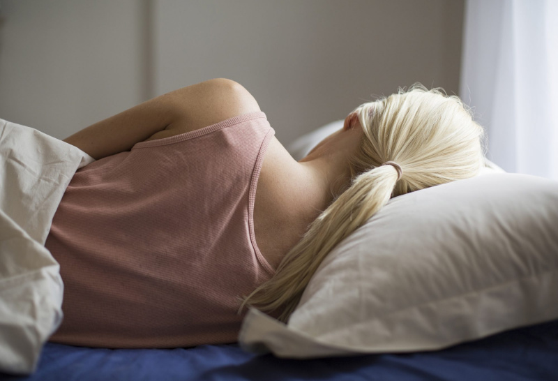 Aizmugure, apskate, dēļ, sieviete, sleeping, pa, guldīt